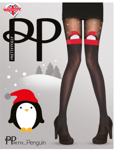 Новогодние колготки 60 ден с имитацией чулок и принтом пингвины