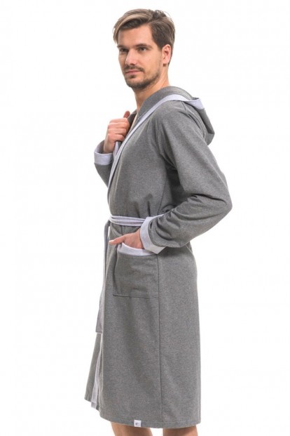 Серый хлопковый мужской халат с капюшоном Doctor Nap SMS.9285 - фото 1