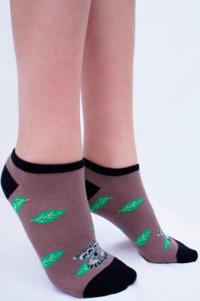 Хлопковые женские укороченные носки с принтом енотов Giulia WSS-008 - фото 1