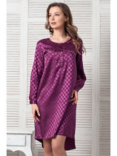Женская атласная ночная сорочка фиолетовая с длинными рукавами