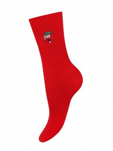 Красные женские носки из хлопка с вышивкой клибника