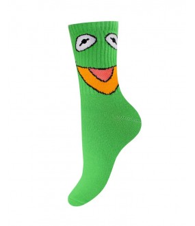 Зеленые женские носочки из хлопка с веселым рисунком улыбка