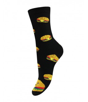 Высокие черные носки из хлопка с принтом гамбургер