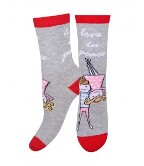 Серые женские носки из хлопка с надписью Love in peace