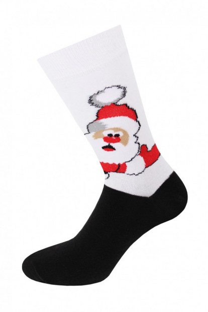 Мужские носки из хлопка с новогодним принтом Melle Melle 34 дед мороз в шапке с помпоном - фото 1