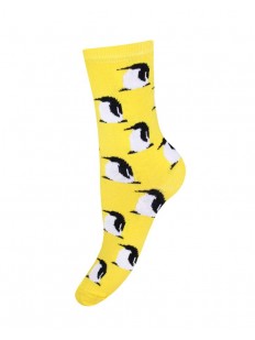 Желтые женские носки из хлопка с принтом пингвины 
