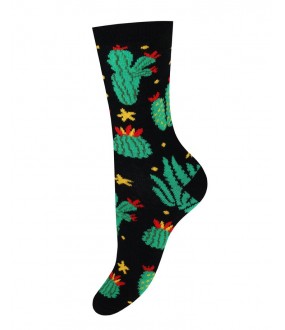 Черные женские носки из хлопка с рисунком кактусы