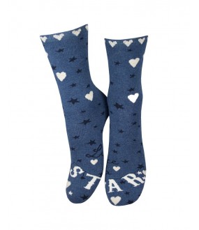 Женские синие нескользящие носочки с рисунком сердца и звезды