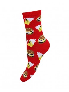 Красные женские носки из хлопка с принтом гамбургер