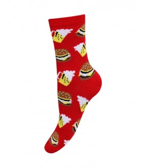 Красные женские носки из хлопка с принтом гамбургер