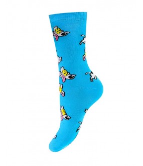 Голубые женские носочки из хлопка с веселым рисунком собачки