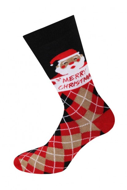 Мужские носки из хлопка с новогодним принтом Melle Melle 34 дед мороз с рождеством - фото 1