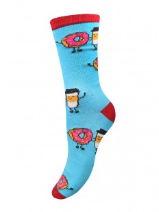 Женские цветные носки из хлопка с рисунком кофе с пончиком