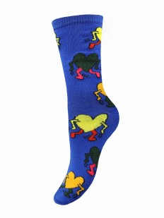 Женские высокие хлопковые носки с принтом разноцветные сердечки