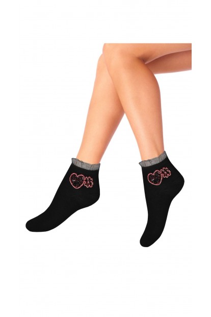 Однотонные женские носки с аппликацией из страз Mademoiselle 9522-2 (сердце#) - фото 1
