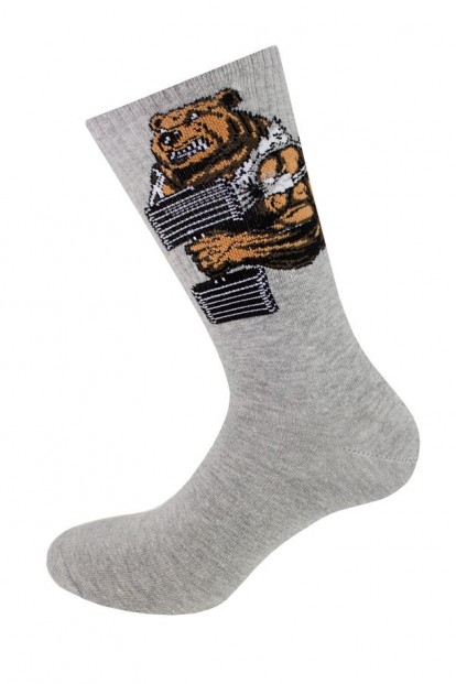 Мужские носки из хлопка с оригинальным рисунком Melle 24_медведь с гантелей - фото 1