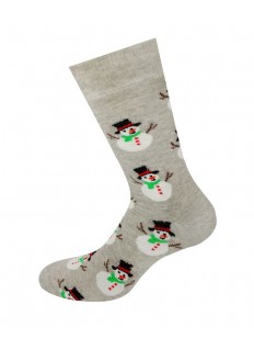 Мужские серые хлопковые носки с веселым принтом снеговик