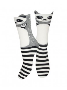 Серые женские носочки из хлопка с веселым рисунком полоски и панда
