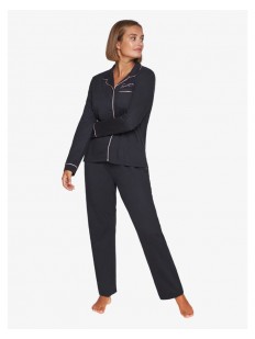 Черный женский комплект для дома с брюками и рубашкой