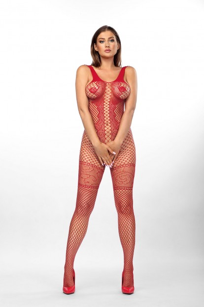 Женский сексуальный бодикомбинезон из крупной сетки и мелких узоров Anais Bianka red - фото 1