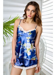 Женская летняя атласная пижама с цветочным принтом