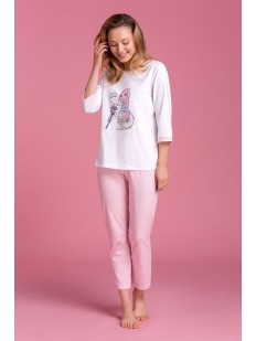 Женская хлопковая пижама с розовыми штанами в клетку