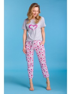 Женская хлопковая пижама со штанами и рисунком сердечки