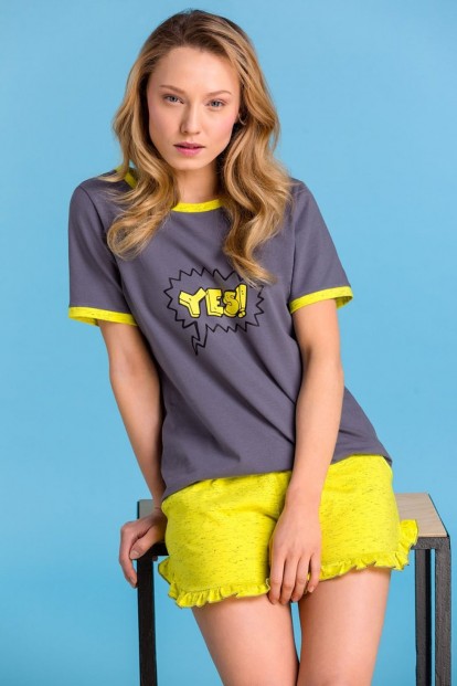 Женская хлопковая летняя пижама с желтыми шортами Passion Lingerie PY 138 - фото 1