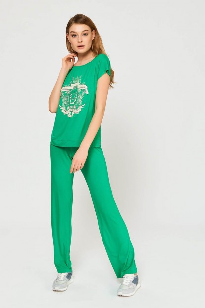 Зеленая женская пижама с брюками Laete 51828l-3 - фото 1