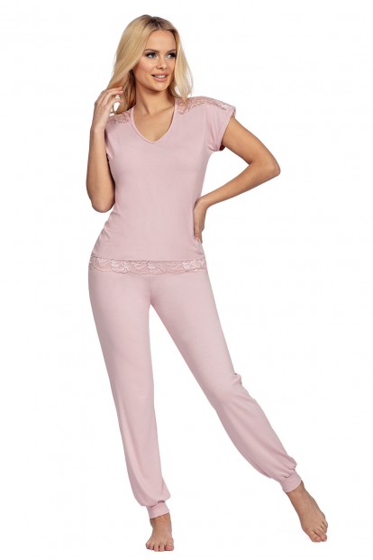 Розовая женская пижама из вискозы с брюками Donna LENA - фото 1