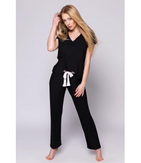 Женская трикотажная пижама с брюками из черной вискозы