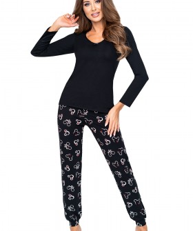 Черная женская пижама: брюки с принтом Микки Маус и лонгслив из вискозы