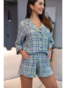 Вискозная пижама из рубашки свободного кроя и шортиков с карманами
