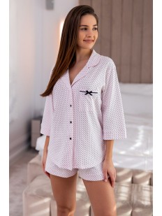 Хлопковая пижама из рубашки на пуговицах и шортиков