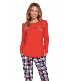 Хлопковый пижамный комплект: клетчатые брюки и красный лонгслив