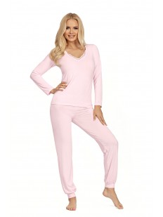 Женская розовая трикотажная пижама из вискозы с брюками и кофтой