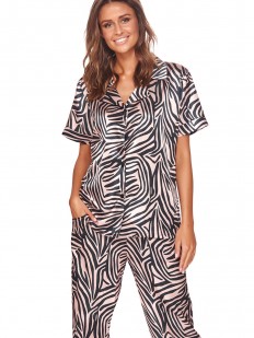 Женская пижама с принтом зебра: брюки и рубашка с коротким рукавом