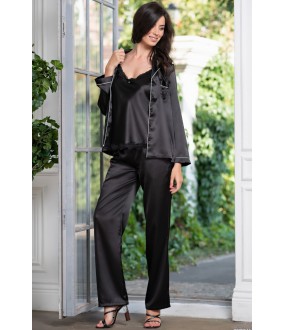 Черный пижамный женский комплект тройка с брюками
