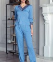 Женская трикотажная пижама с брюками и кофтой из вискозы голубая