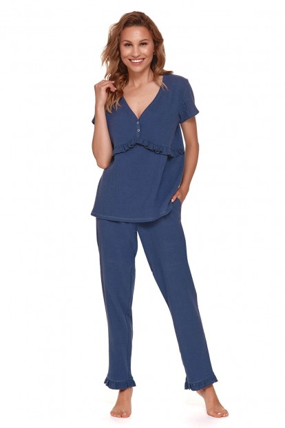 Брючная женская пижама из хлопка синего цвета Doctor Nap pm-4382 - фото 1