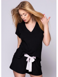 Женская летняя трикотажная пижама с шортами из черной вискозы