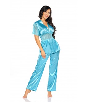 Голубая атласная пижама с коротким рукавом