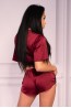 Женский бордовый топ с коротким рукавом и шорты с отделкой из черного кружева Livco corsetti fashion Lc 90562 maurea komplet - фото 2