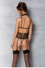 Эротический комплект из прозрачного черно-бежевого микротюля в горошек и трусов стринг Passion lingerie Dominica corset  - фото 2