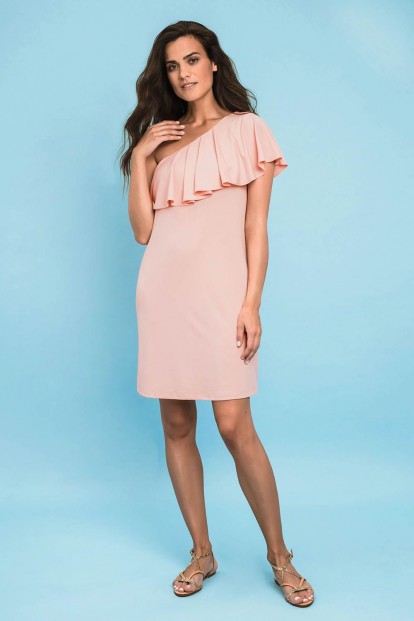 Летнее розовое платье с открытым плечом Laete 60336-1 - фото 1