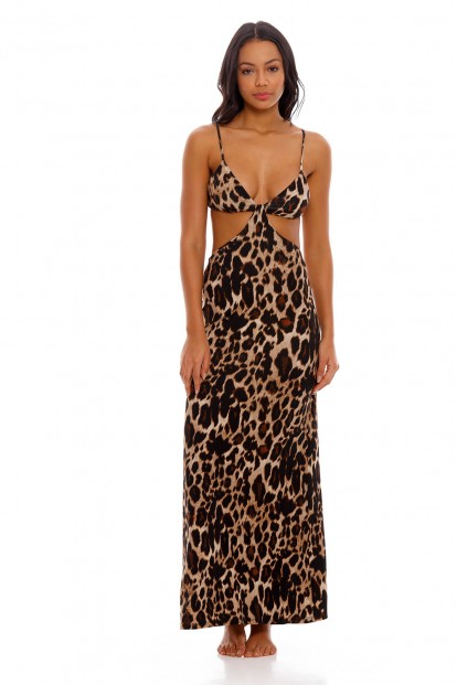 Открытое пляжное платье леопардовой расцветки Agua bendita 9064 selene balam - фото 1