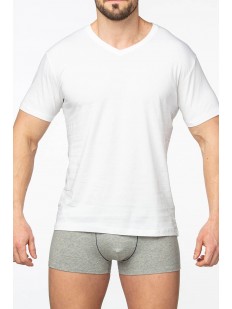 Белая мужская футболка из хлопка с треугольным вырезом