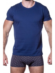 Синяя мужская футболка из хлопка с лайкрой - круглый вырез