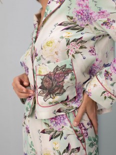 Атласная пижамная рубашка с цветочным принтом