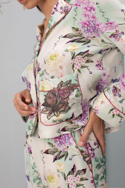 Атласная пижамная рубашка с цветочным принтом Laete 61670 - фото 1